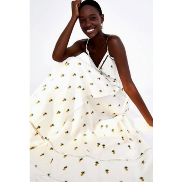 Farm Rio Maxi Dress With Yellow & Green Pineapple Motif